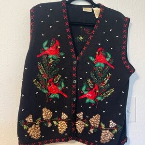 Bobbie Brooks Black Vest with Red Cardinal Embroidery